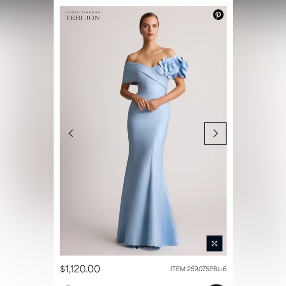 Teri Jon Blue One Shoulder Gown